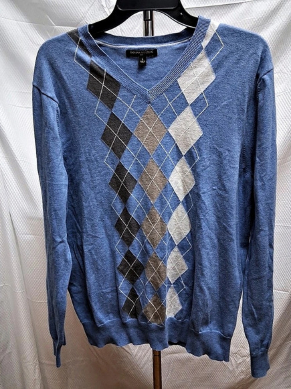 Banana Republic Women's Argyle V-Neck Sweater Size Large Blue